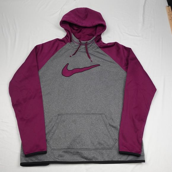 Nike Therma Fit Hoodie Men's XL Pullover Gray Purple Long Sleeve Logo Front - Picture 1 of 7